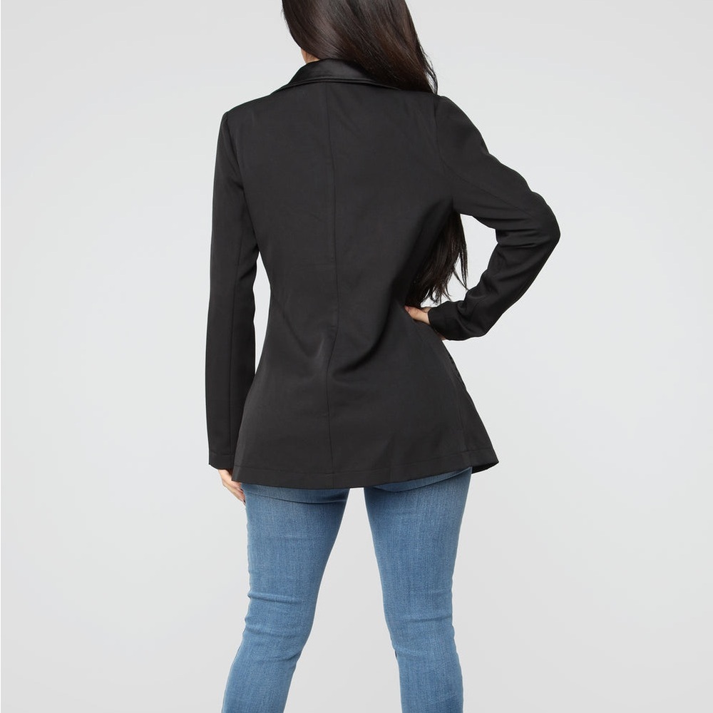 Elegant Black Women's Blazer Satin trim - Picture 5 of 7